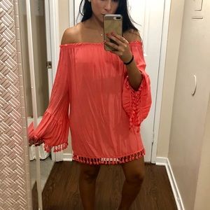 Boho coral fringe tunic